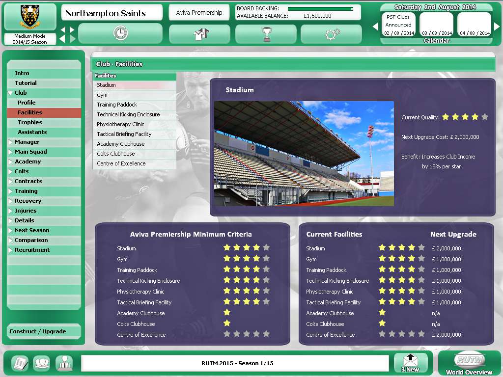 Rugby Union Team Manager 2015 PC Steam CD Key