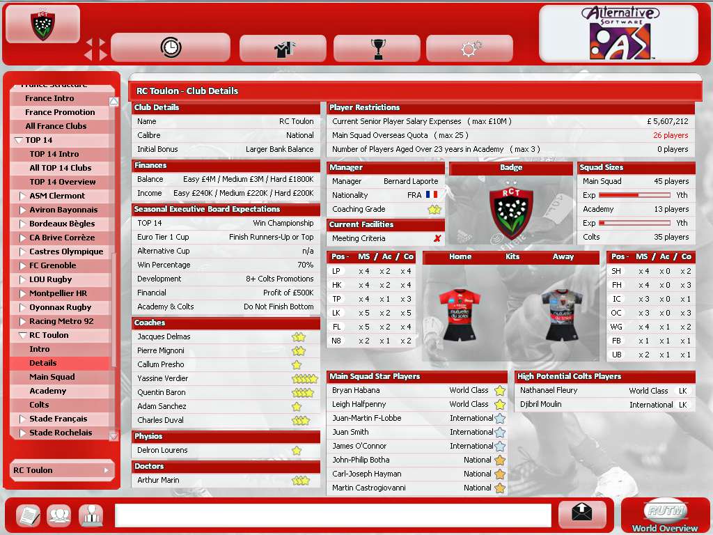 Rugby Union Team Manager 2015 PC Steam CD Key